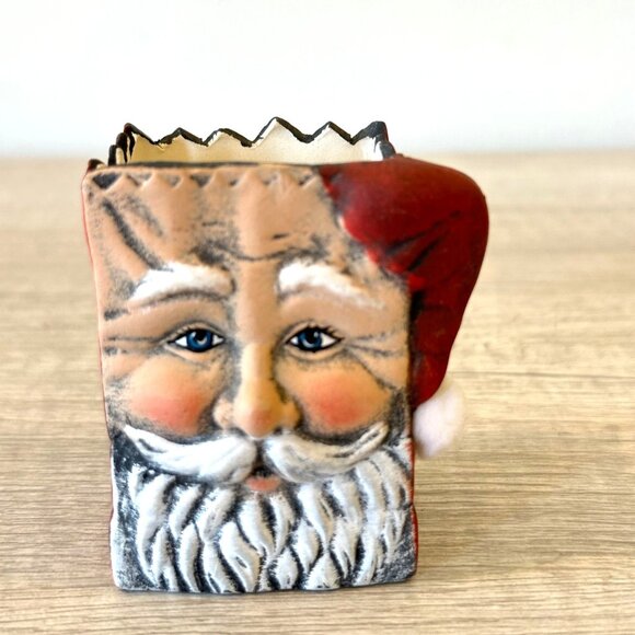 Vintage Santa Claus Square Face Holder Hand Painted Ceramic Mini Candy Dish Box - Picture 1 of 11